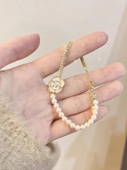Half Pearl Chain Camellia Bracelet